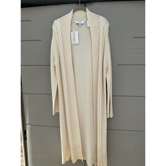 Magaschoni NEW Ivory Cable Knit Open Front Long Cardigan Incredibly Soft Size M - Picture 5 of 15